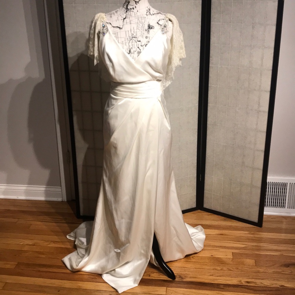 Galina Signature Crystal Embellish Mermaid satin ruffle pleated vintage gown 12